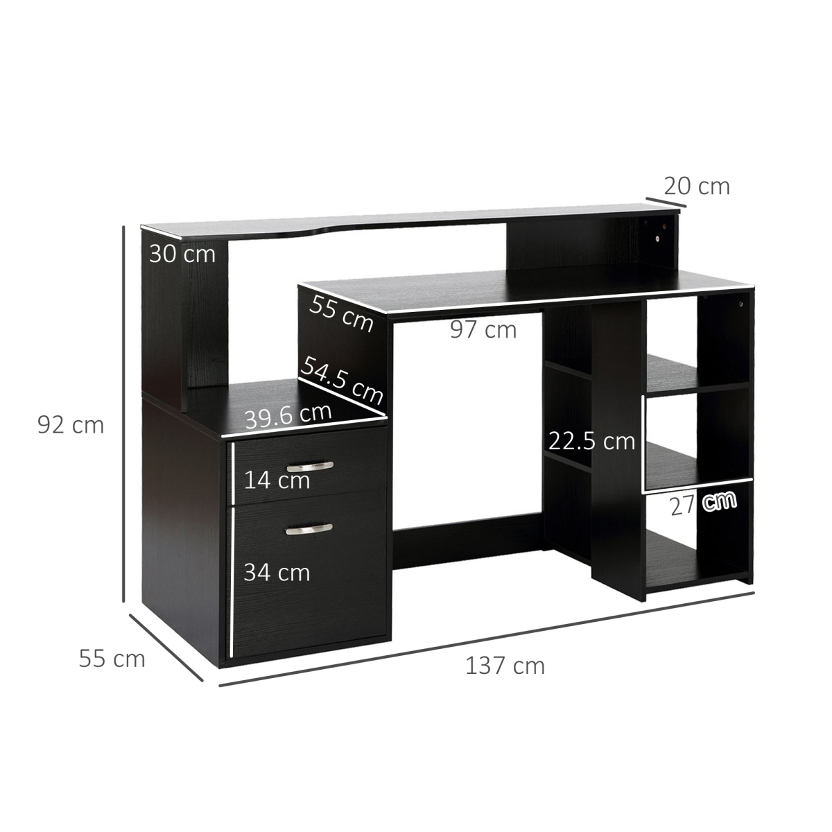 Multi-Storage & Workstation Desk Table Storage Shelves  Office Black