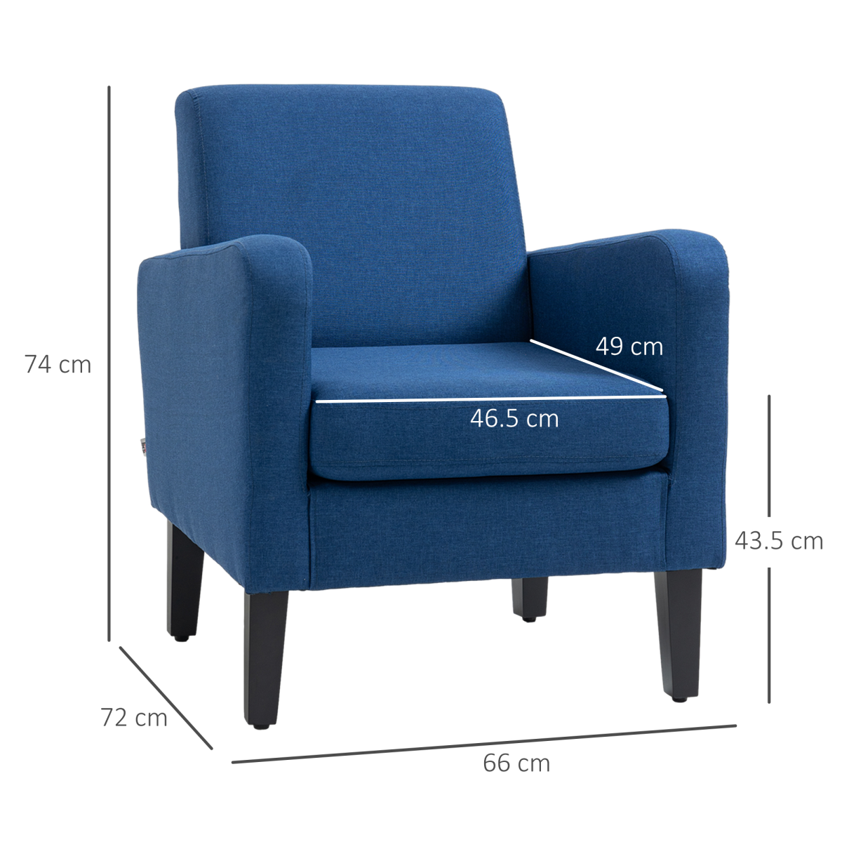 Modern Blue Accent Armchair with Rubber Wood Legs – Stylish & Comfortable!