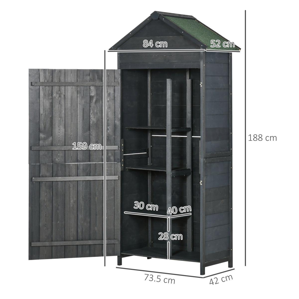Wooden Garden Shed Outdoor Shelves Utility Tool Storage Cabinet Grey