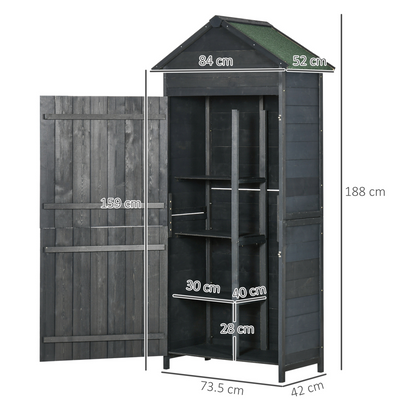 Wooden Garden Shed Outdoor Shelves Utility Tool Storage Cabinet Grey
