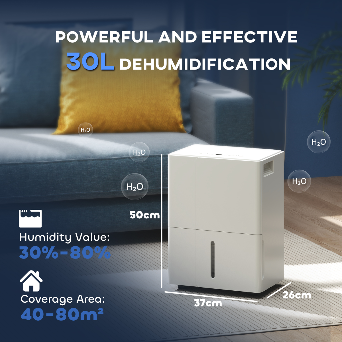 Dehumidifier with Filter, Auto Defrost, for Home Laundry Drying 30L