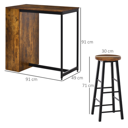 Compact 3-Piece Bar Table Set with Stools & Storage – Modern Industrial Design