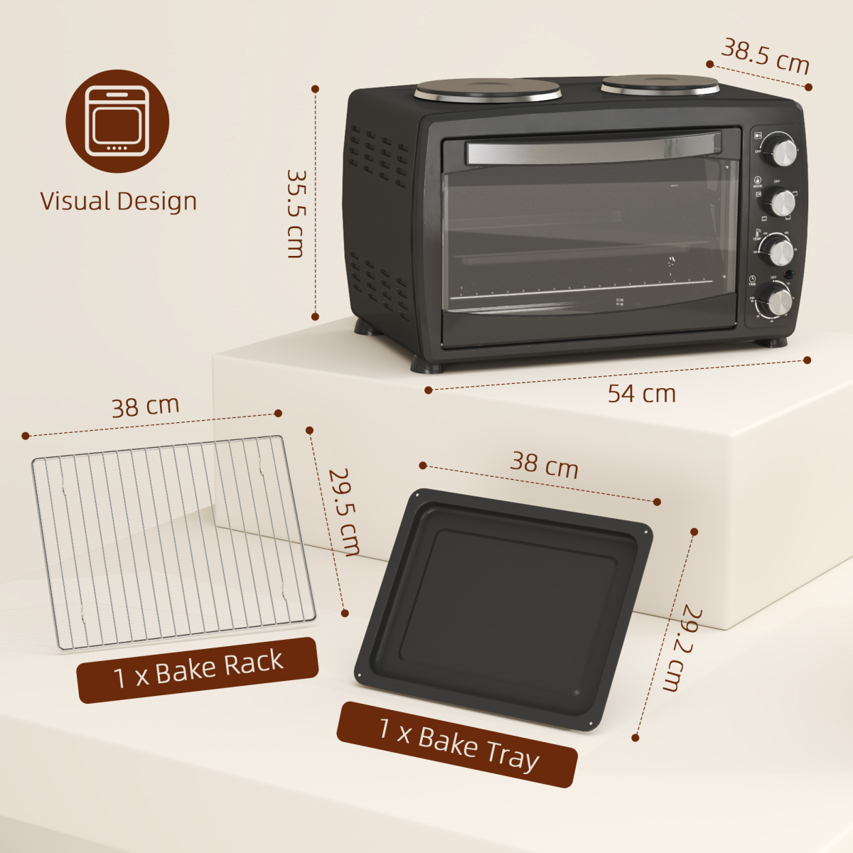 HOMCOM 36L Dual-Plate Countertop Oven 2600W with Grill, Roast & Bake