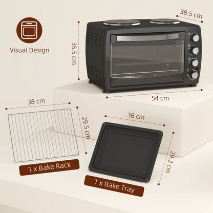 HOMCOM 36L Dual-Plate Countertop Oven 2600W with Grill, Roast & Bake