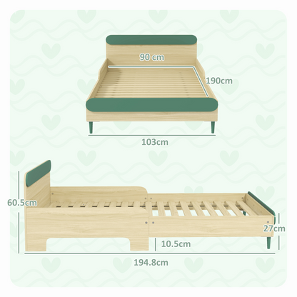 Toddler Bed with Safety Rails - Stylish Green Junior Bed for Kids