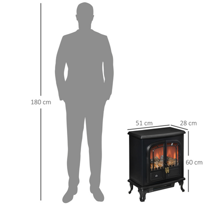 Stylish Electric Fireplace with LED Flame Effect & Double Door - 1000W/2000W
