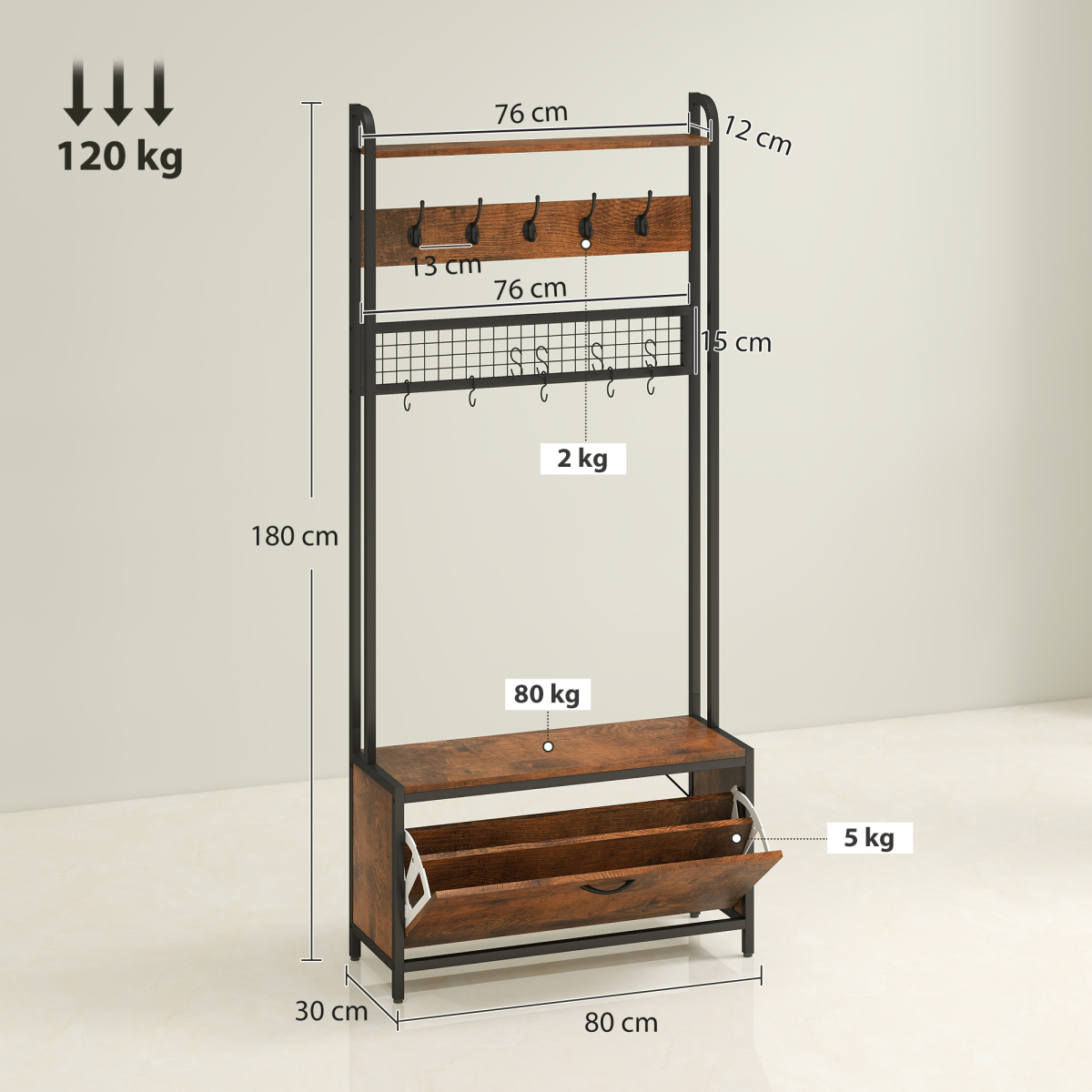 Elegant 5-in-1 Hall Tree & Entryway Bench with Shoe Storage - Rustic Charm