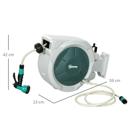 Outsunny 30m Retractable Hose Reel, Wall-Mounted with Lock & 180 Swivel - Grey