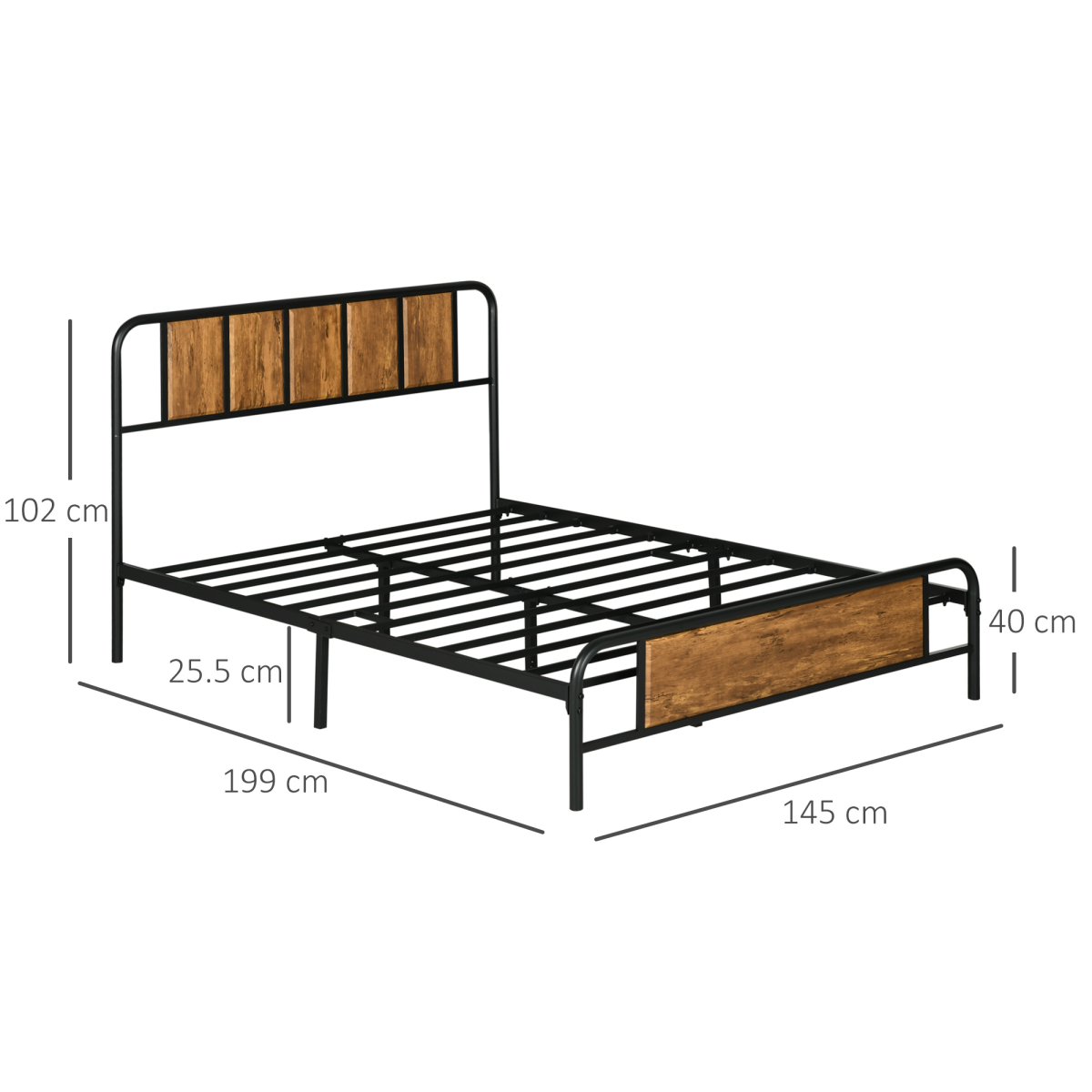 Industrial Steel Double Bed Frame with Headboard - Space-Saving Vintage Style