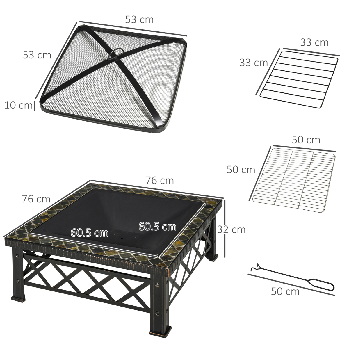 Elegant 76cm Square Garden Fire Pit Table for BBQ & Cozy Nights