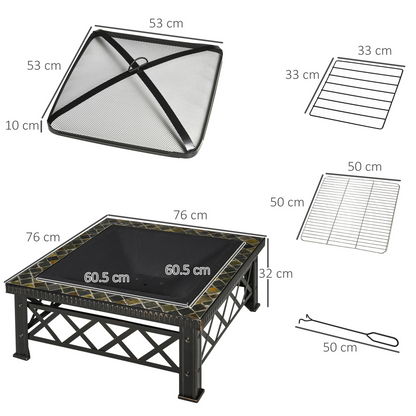 Elegant 76cm Square Garden Fire Pit Table for BBQ & Cozy Nights