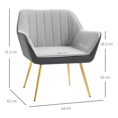 Two-Tone Velvet-Feel Armchair with Gold-Tone Legs