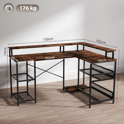 Illuminate Your Space: HOMCOM L-Shaped Gaming Desk with RGB Lights & Power Outlets