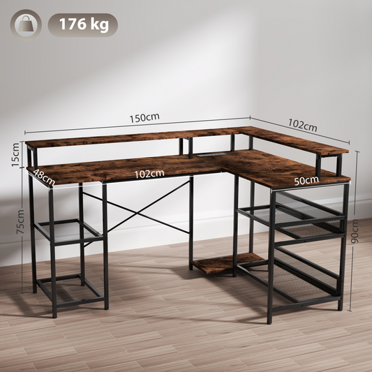 Gaming Desk with RGB Lights & Power Outlets