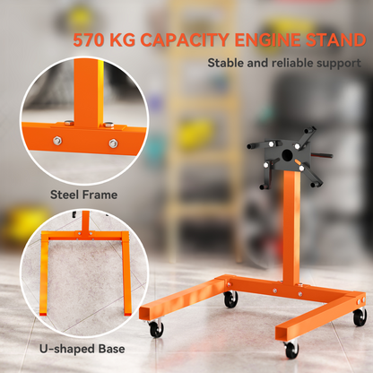 570kg Heavy-Duty Rotating Engine Stand with Adjustable Head - Orange