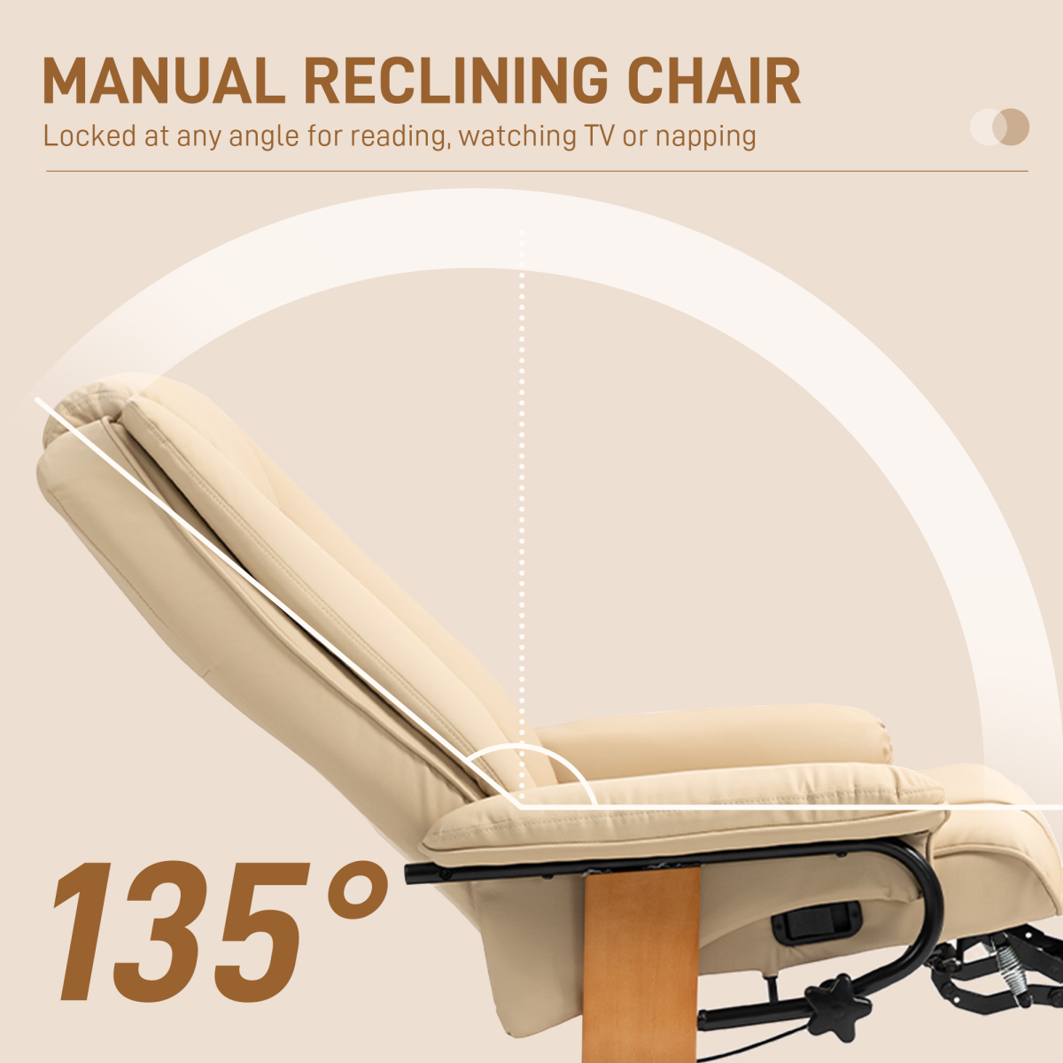 PU Leather Reclining Armchair with Footrest for Living Room, Beige