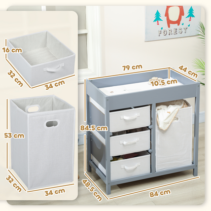 Elegant Grey Baby Changing Table with Storage and Comfort Padding
