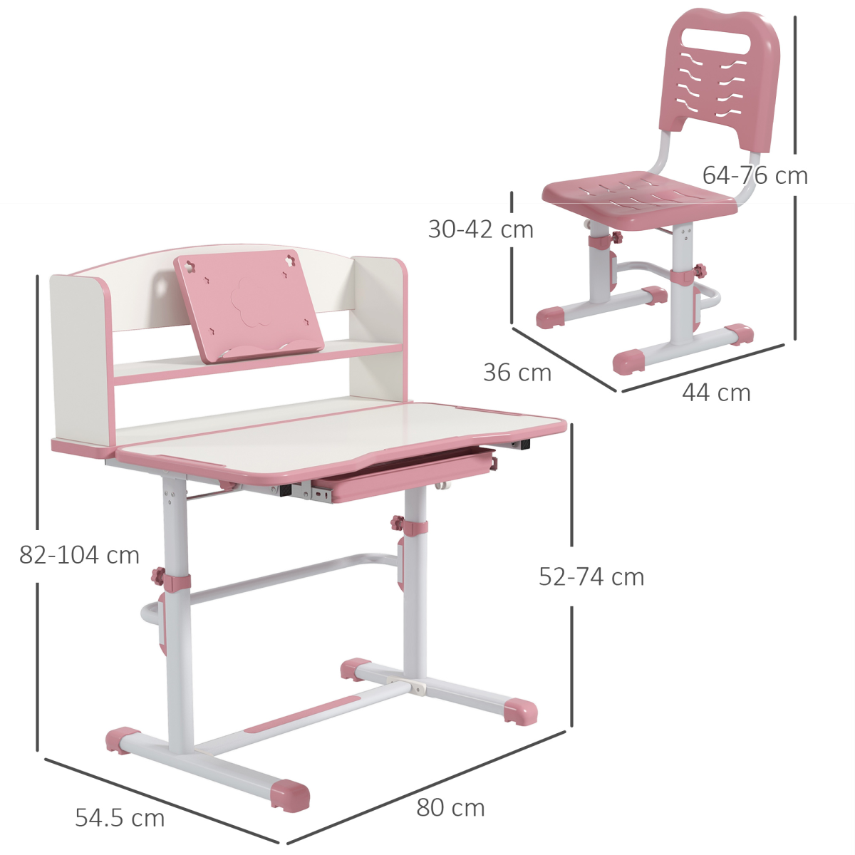 Kids Desk & Chair Set with Bookshelf - Pink, Ages 6-12