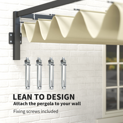 Wall Mounted Pergola with Retractable Roof, Khaki 3 x 4m