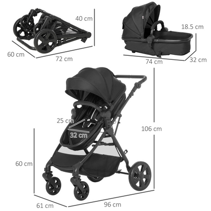Versatile Foldable Baby Pushchair: Reclines, Compact & Lightweight Stroller – Black