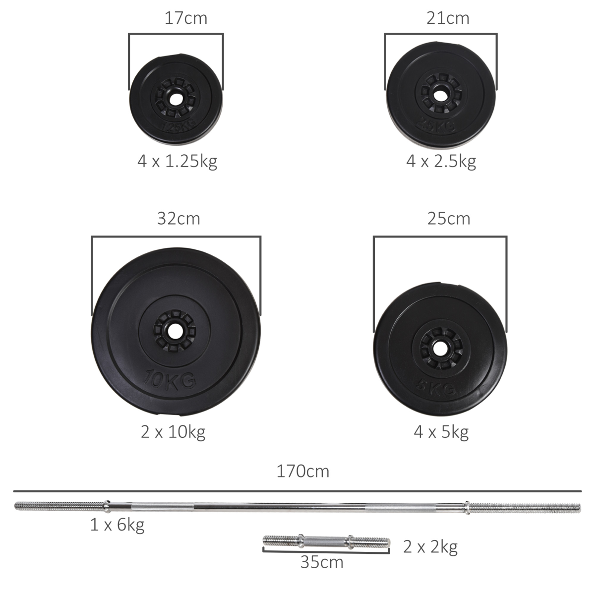 Dumbbells and Barbell Set with 65kg Adjustable Weights for Home Gym