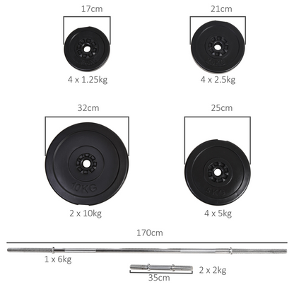 Dumbbells and Barbell Set with 65kg Adjustable Weights for Home Gym