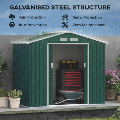 Garden Shed Storage Unit w/Locking Door Floor Foundation Vent Green