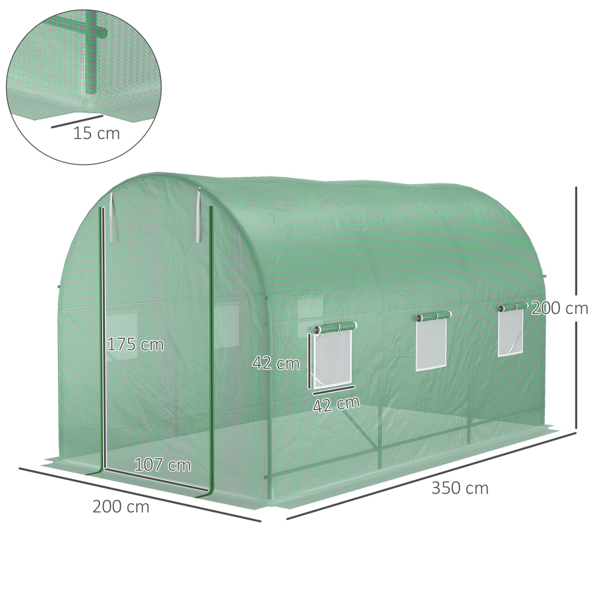 Spacious 3.5m Walk-In Polytunnel Greenhouse with Durable PE Cover