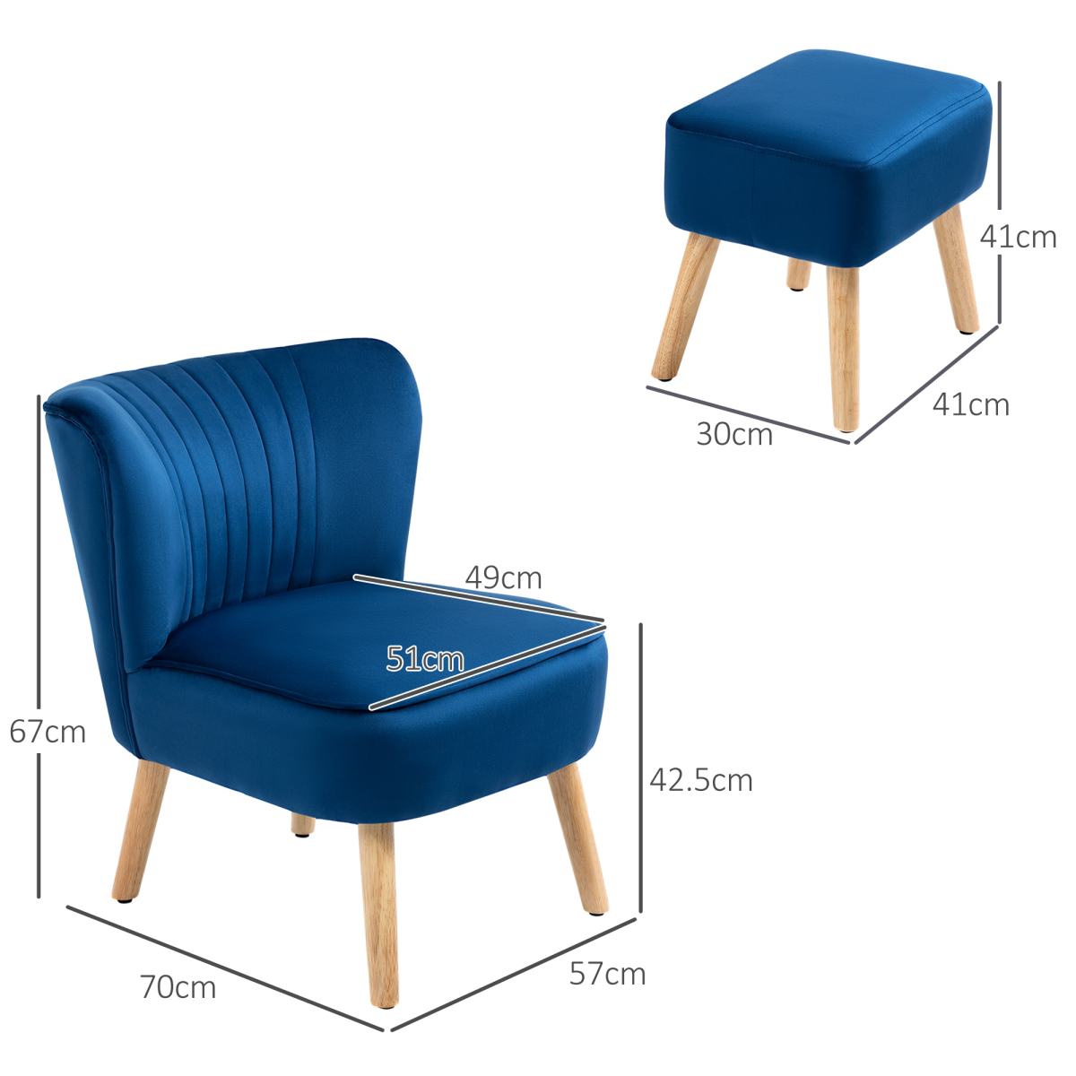 Luxurious Velvet Accent Chair & Ottoman Set - Dark Blue Comfort Redefined!