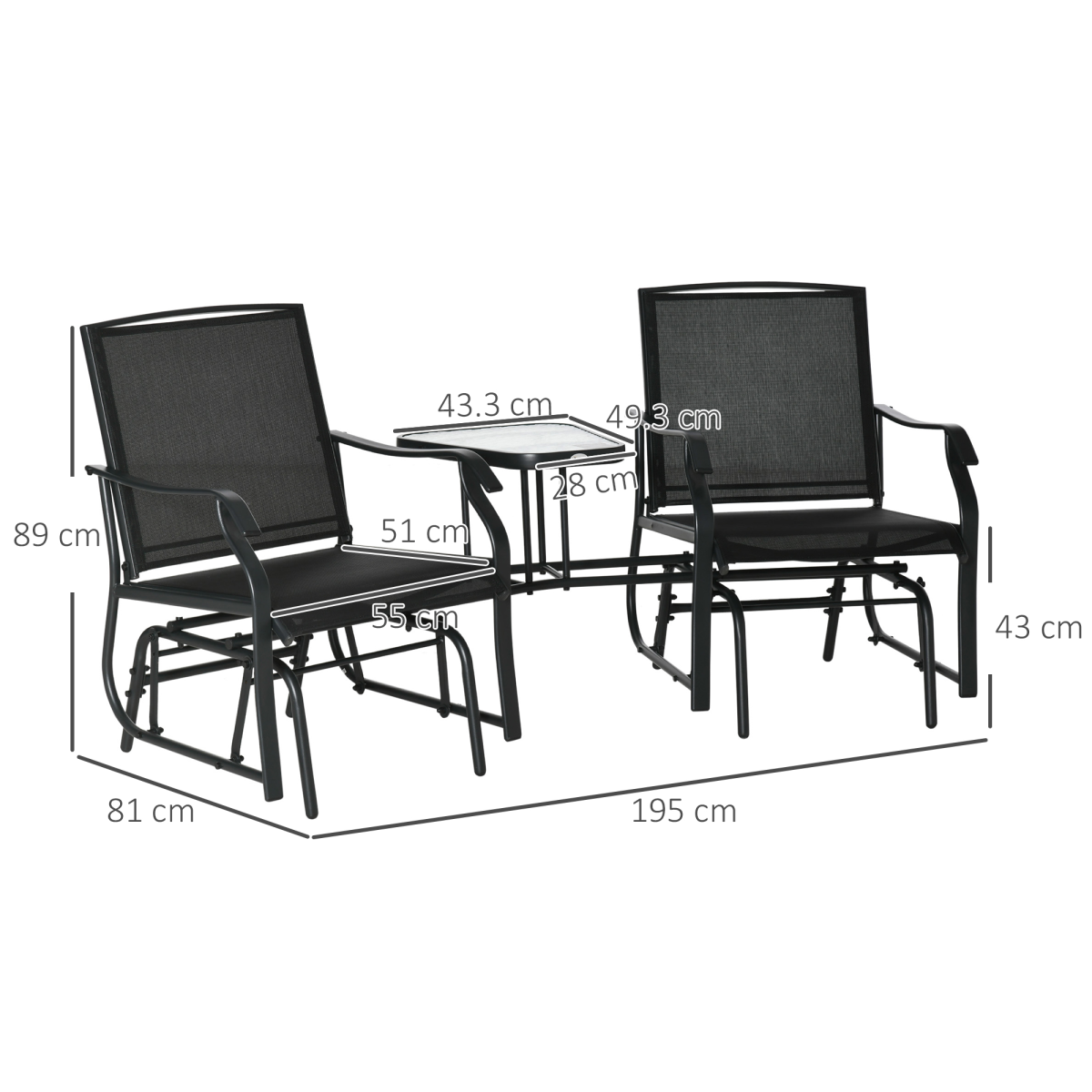 Double Glider Rocking Chairs Gliding Love Seat with Middle Table Conversation
