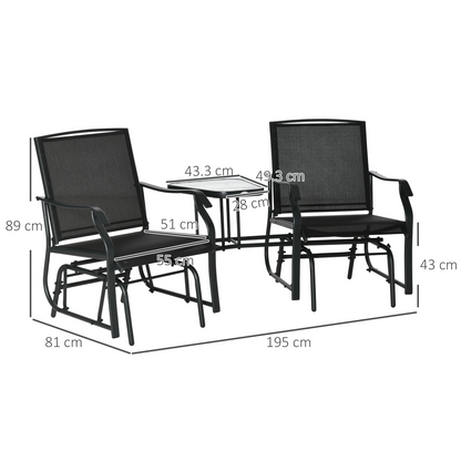 Double Glider Rocking Chairs Gliding Love Seat with Middle Table Conversation
