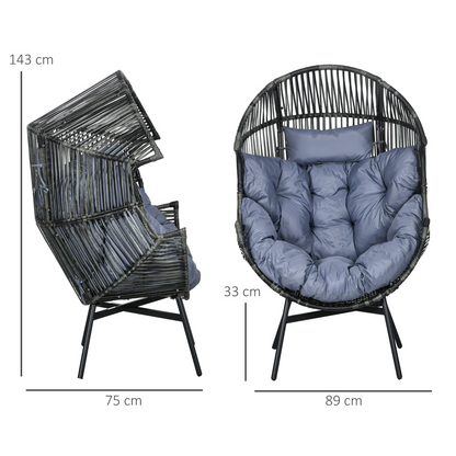 Rattan Leisure Chair with Cushion, Garden Egg Chair with Headrest, Grey