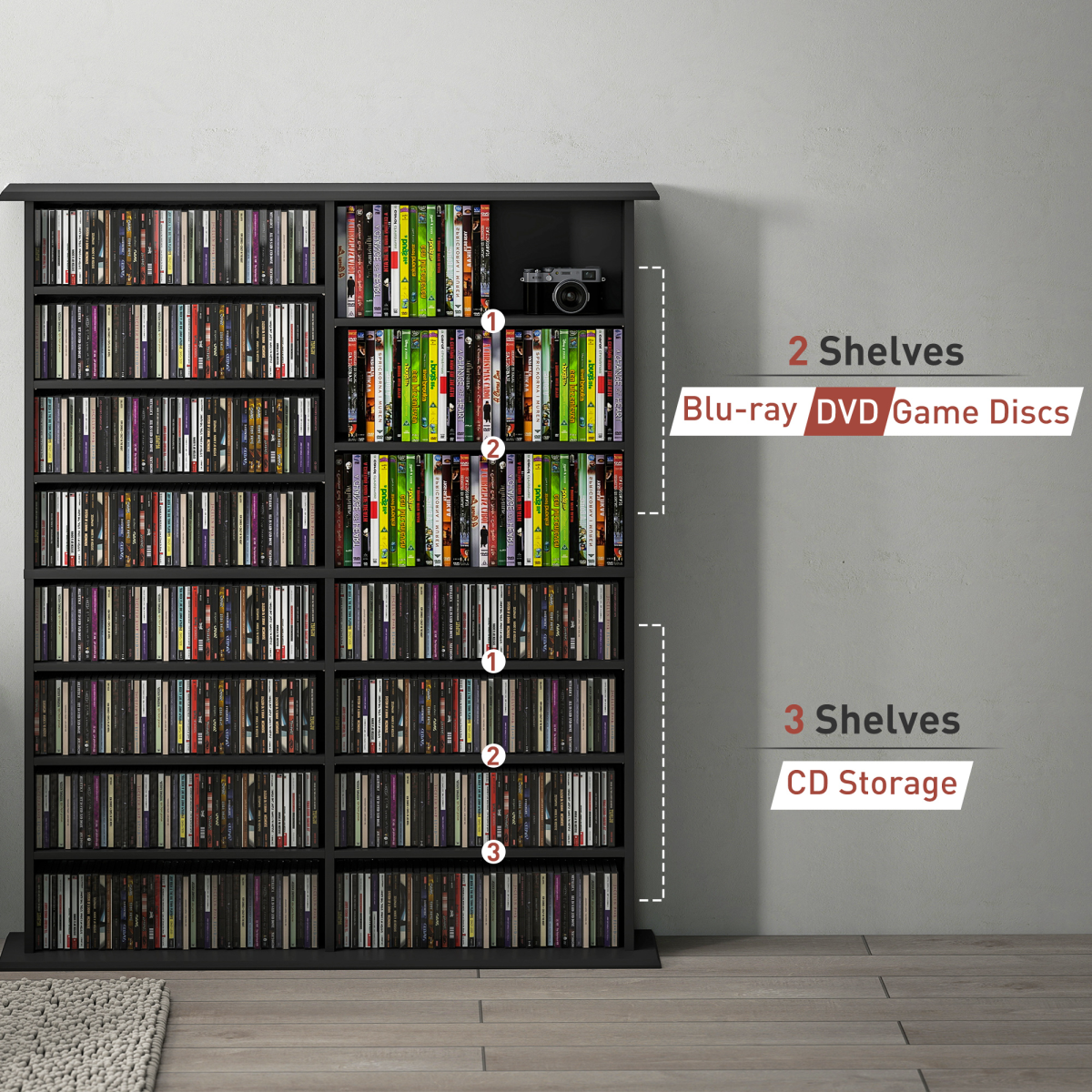 Compact Multi-Storage Cabinet with 16 Spaces for CDs, DVDs, and Blu-rays
