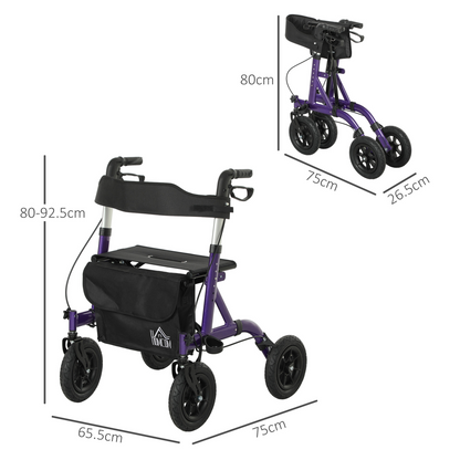 Rollator Walker with Seat, Backrest, Bag, All-terrain Wheels