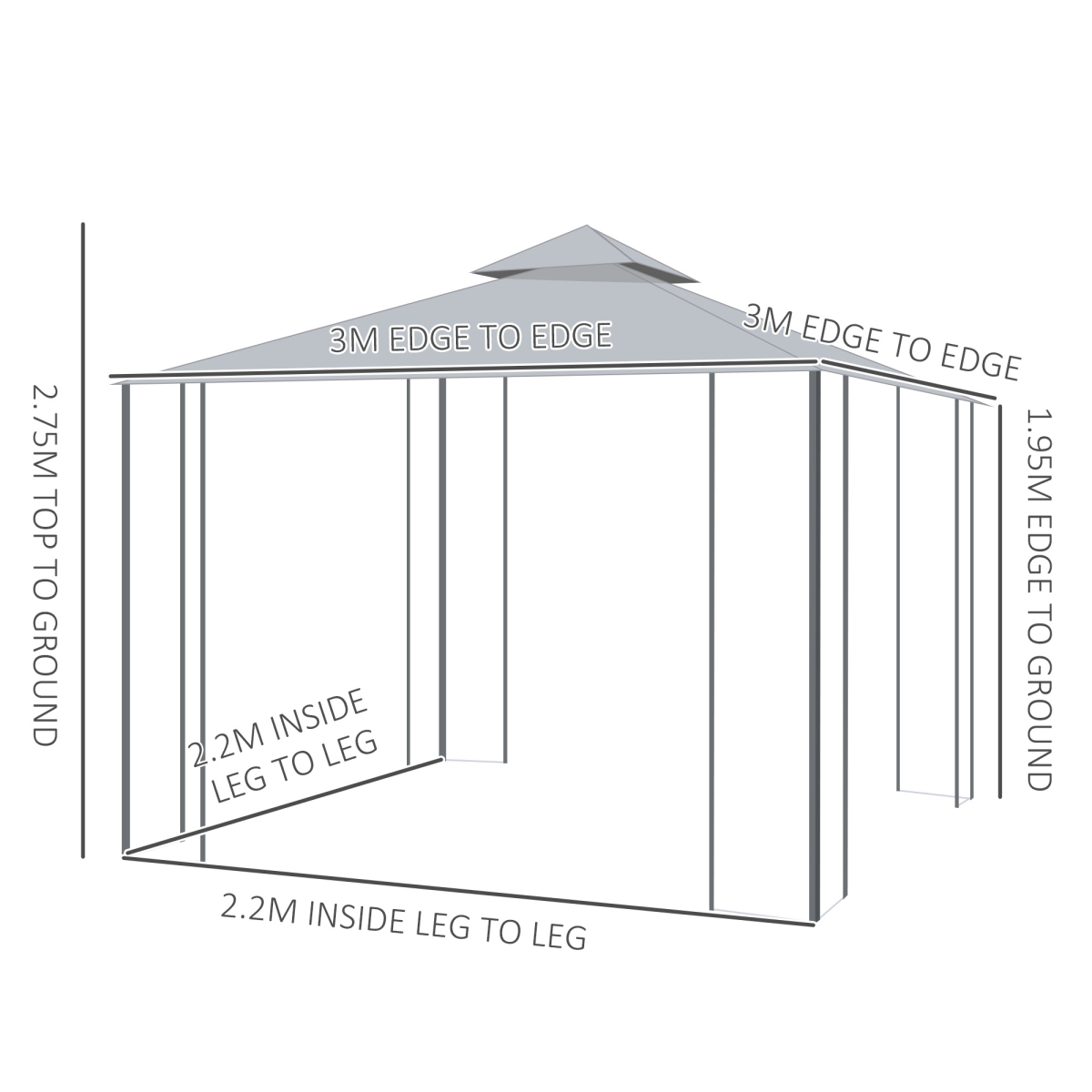 Garden Gazebo Double Top Gazebo Canopy w/ Curtains Grey 3 x 3(m)