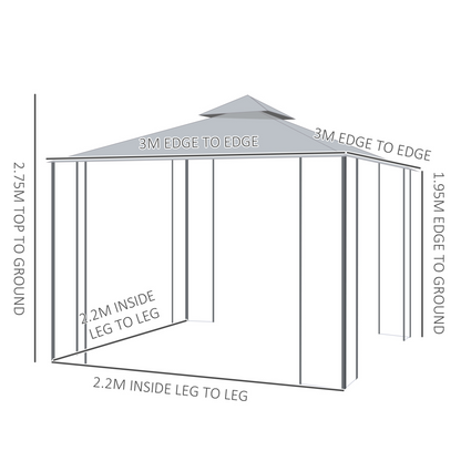 Garden Gazebo Double Top Gazebo Canopy w/ Curtains Grey 3 x 3(m)