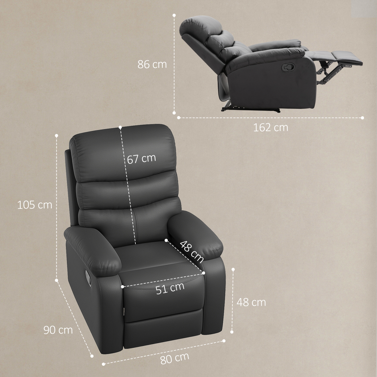 Manual Recliner Chair Armchair for Living Room with Footrest Black