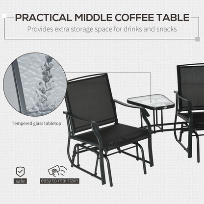 Double Glider Rocking Chairs Gliding Love Seat with Middle Table Conversation