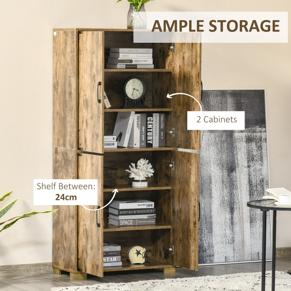 Rustic 4-Door Farmhouse Cabinet: Sturdy Storage with Industrial Flair