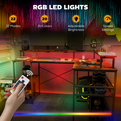 Illuminate Your Space: HOMCOM L-Shaped Gaming Desk with RGB Lights & Power Outlets