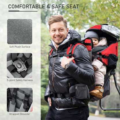 HOMCOM Toddler Hiking Backpack Carrier with Detachable Rain Cover - Red