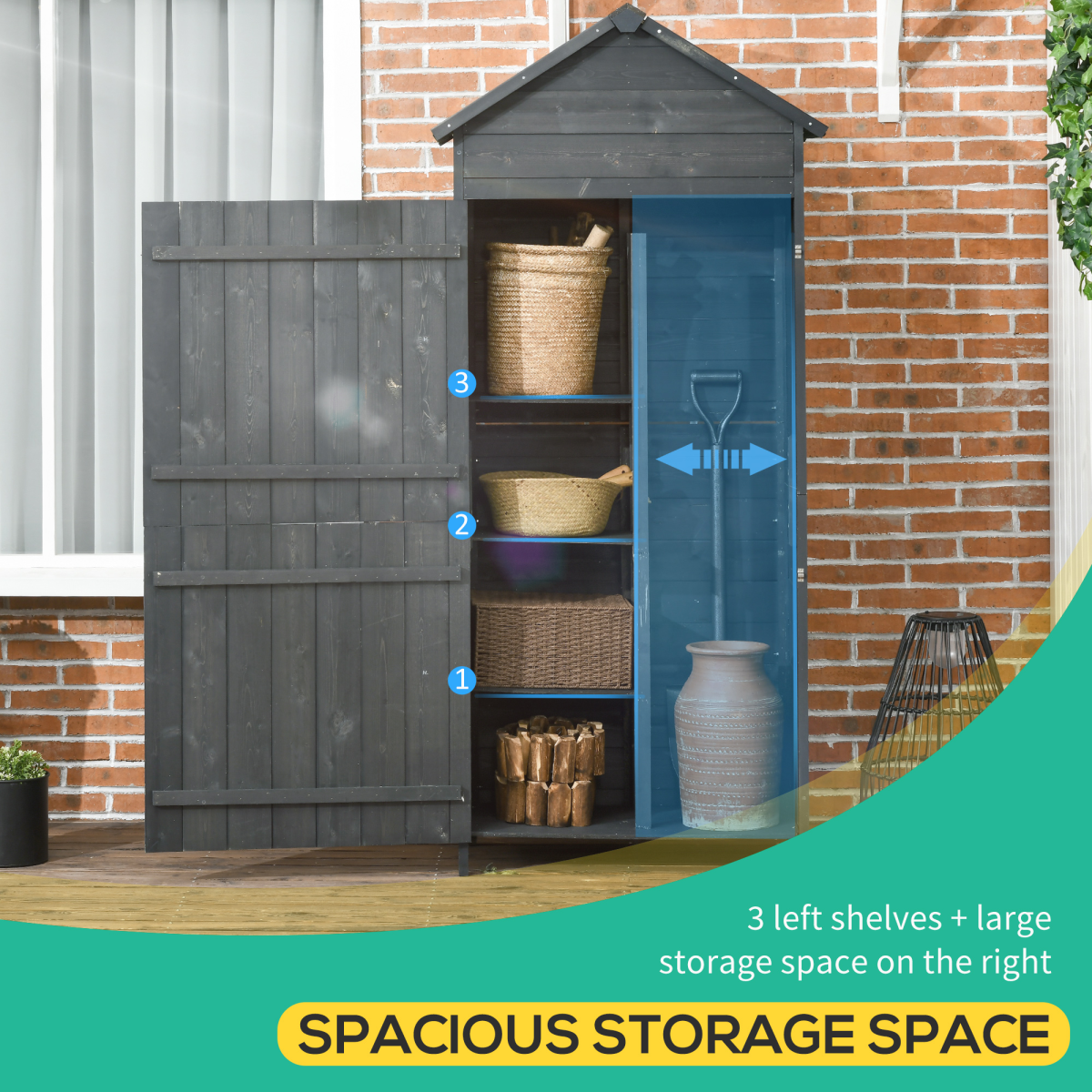 Wooden Garden Shed Outdoor Shelves Utility Tool Storage Cabinet Grey