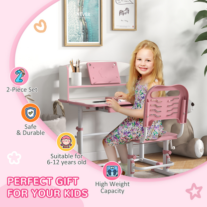 Kids Desk & Chair Set with Bookshelf - Pink, Ages 6-12