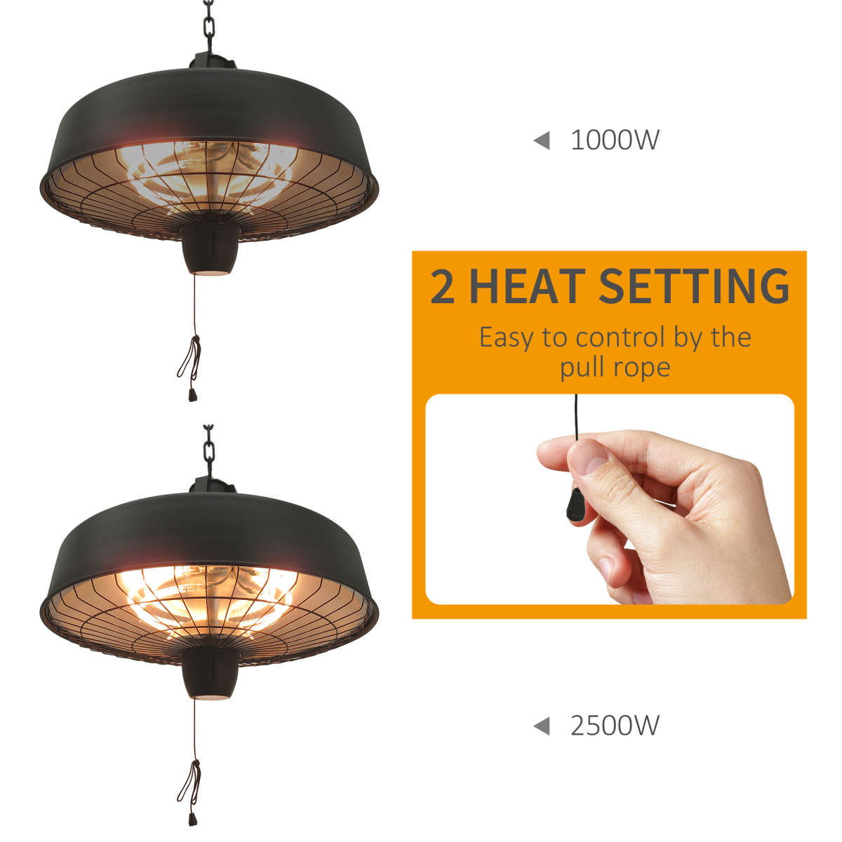 Versatile Halogen Infrared Heater - 1000/2500W Ceiling Hanging Warmth