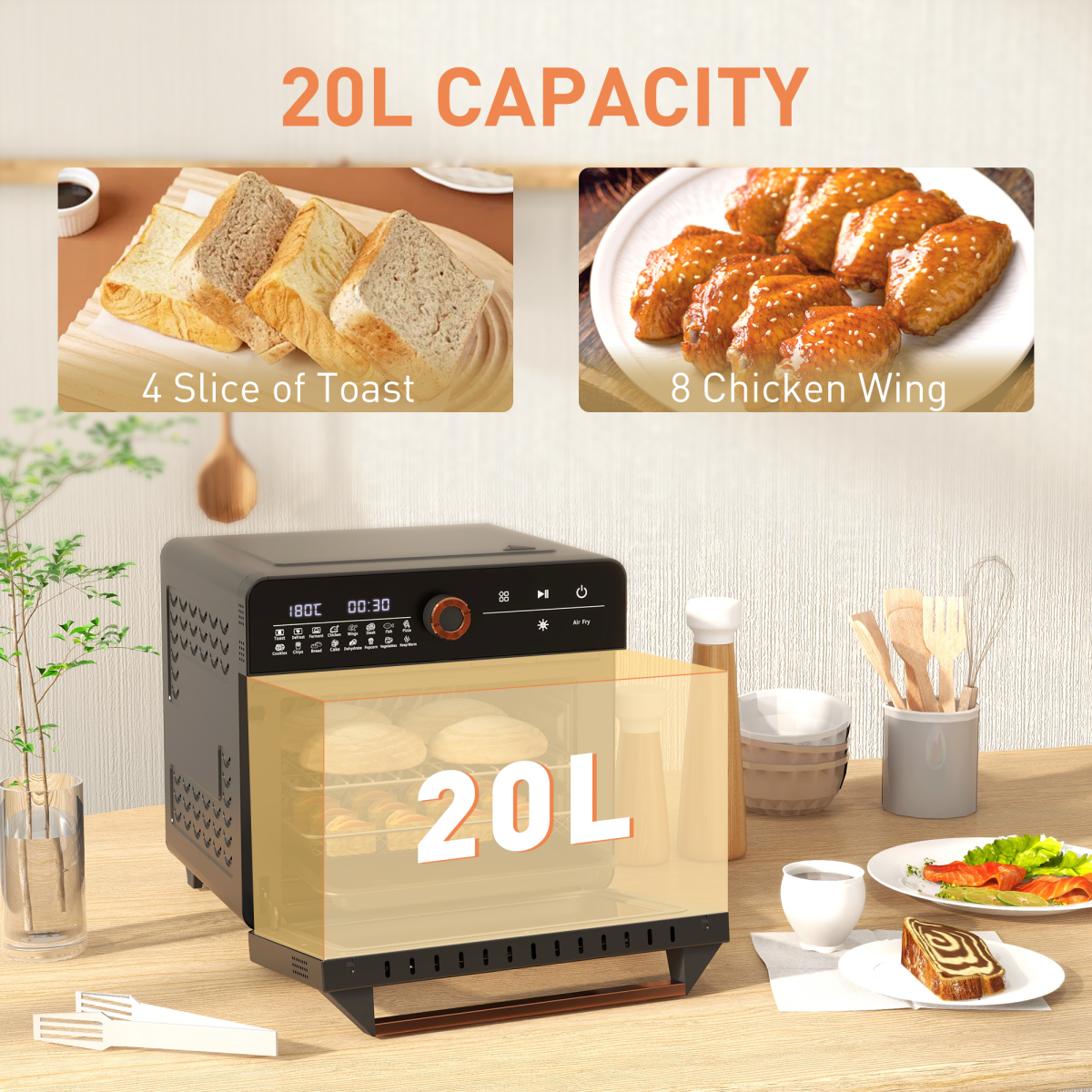 HOMCOM 20L Air Fryer Oven, 17 Presets, 1400W, Countertop Black