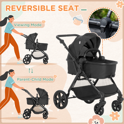 Versatile Foldable Baby Pushchair: Reclines, Compact & Lightweight Stroller – Black
