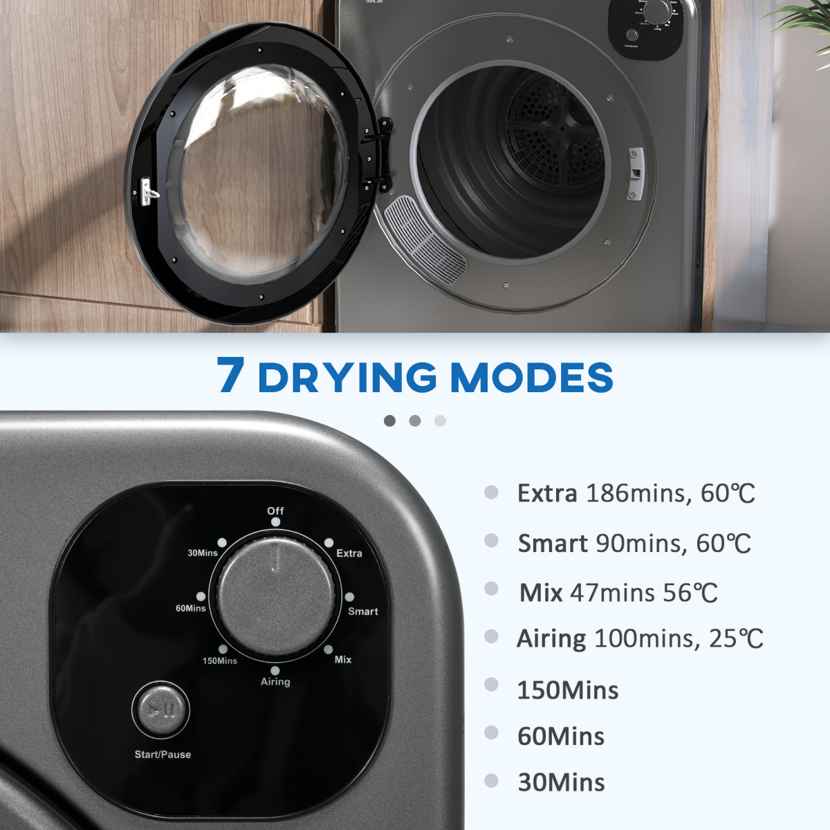 6kg Vented Tumble Dryer with 7 Dry Programmers for Small Spaces Grey