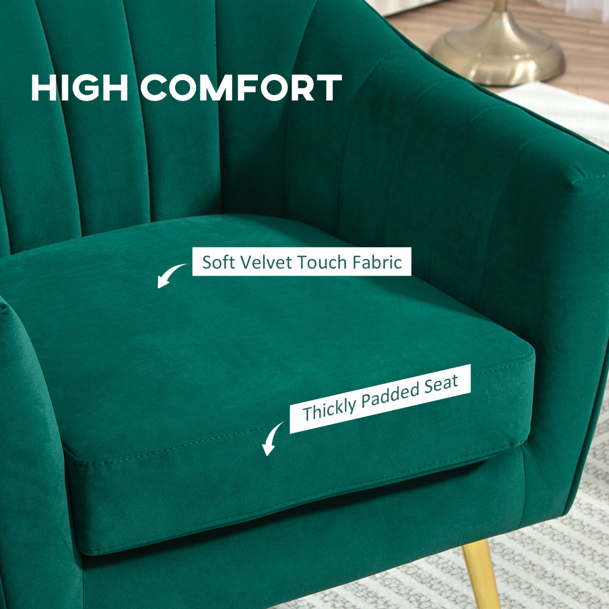 Fabric Single Sofa Arm Chair Upholstered Flocking Wood Leg Living Room Furniture