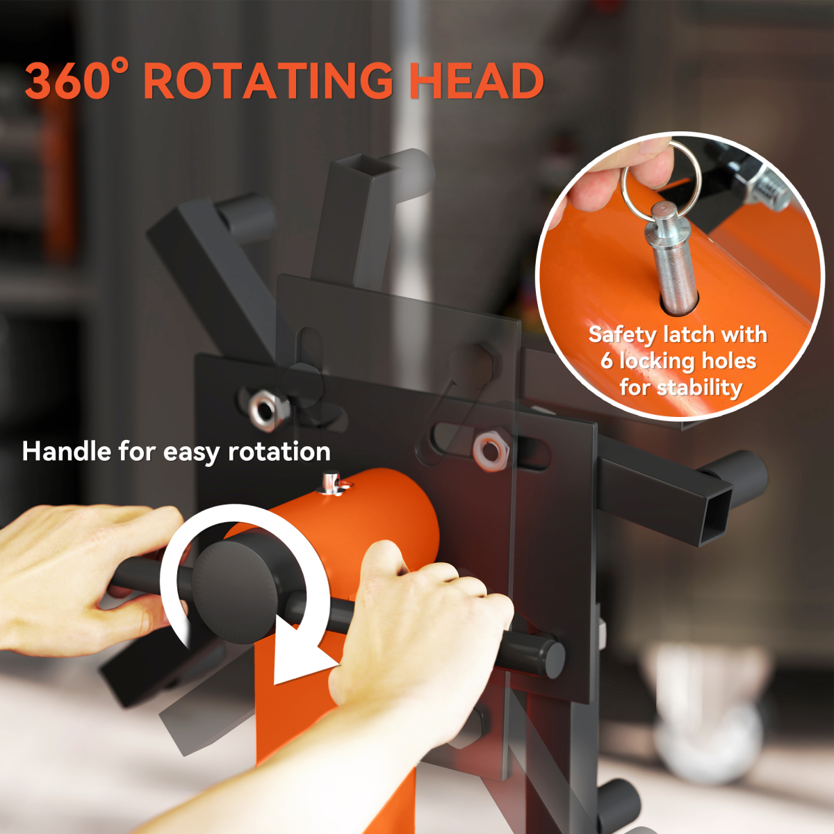 570kg Heavy-Duty Rotating Engine Stand with Adjustable Head - Orange