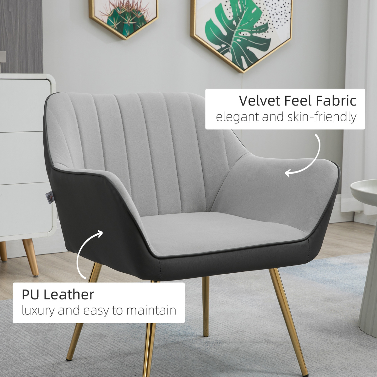 Two-Tone Velvet-Feel Armchair with Gold-Tone Legs